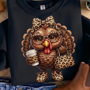 Boujee Turkey PNG : Design chic en sublimation de dinde léopard pour Thanksgiving (téléchargement numérique)