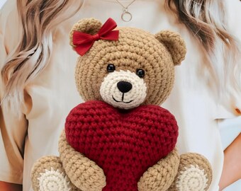 Valentine Teddy Bear PNG, Heart Clipart, Coquette Design (Digital Download)