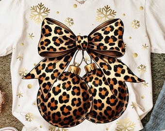 Leopard Bow Christmas Ornaments PNG, Trendy Coquette Design