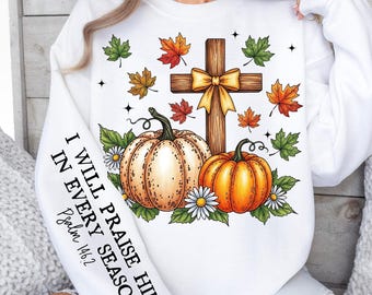 Thanksgiving Christian Sleeve Design, Pumpkin Cross PNG (Digital Download)
