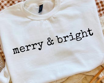 Merry & Bright Typography Design (PNG, SVG Digital Download)
