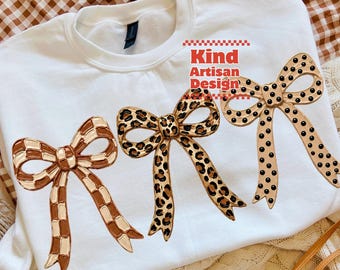 Brushstroke Polka Dot Leopard Dama Bow PNG: Coquette Western Preppy Bow Sublimation Design