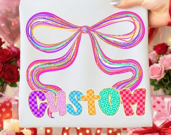 Preppy Custom Name Bow PNG, Colorful Girly Design (Digital Download)