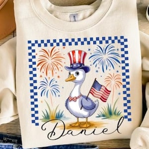 4th of July Boy Goose Custom Name png, Patriotic Goose png, Memorial Day, USA png, Independence Day png, Retro America png