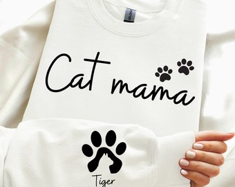 Cat Mama png svg, Custom Cat Mom with Pet Name & Heart on Sleeve png svg, Custom Sleeve Design, Personalized, Sleeve Mama, Cat Paw