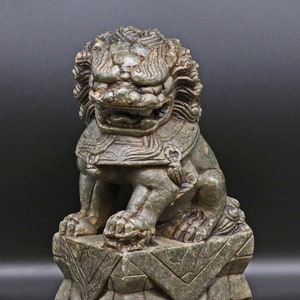 Handcarved stone Fu Dog statue, vintage (1920-30) chinese statue, decorative Fu Dog statue