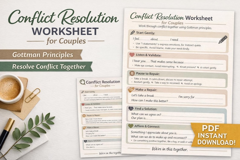 Conflict Resolution Worksheet for Couples - Etsy