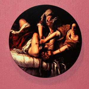 Judith Slaying Holofernes by Artemisia Gentileschi Wooden Wall Plaque Round 8x8- Handmade Vintage Dark Academia Baroque Wall Art Décor