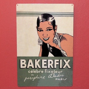 Vintage 1920&#39;s Josephine Baker Bakerfix Ad Metal Wall Plaque Sign- Handmade Vintage Art Deco Advertisement Celebrity Flapper Wall Art Décor