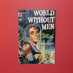 World Without Men Metal Sign – 1958 Pulp Art Comic Reproduction (8" x 12")