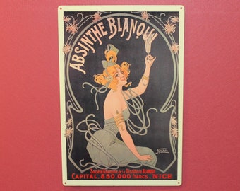 Absinthe Blanqui Metal Wall Sign Art Nouveau Green Fairy Liquor Ad - Handmade Vintage French Bar Art Advertisement Wall Art Décor Gift