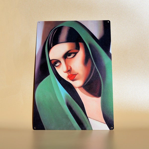 The Green Veil by Tamara De Lempicka Metal Wall Plaque Sign - Handmade Vintage Fine Art Deco Feminist Wall Art Décor