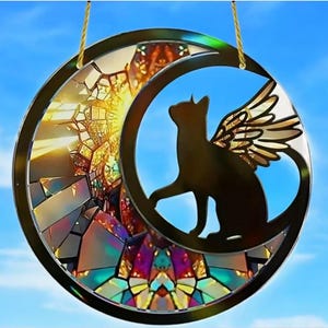 Acrylic Cat Angel Suncatcher 8-Inch, Window Decor, Memorial Gift, Pet Remembrance, Cat Lover Gift