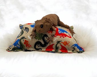 Bearded Dragon Bed Pillow, Flying Dragon Flames Design, 9.5 x 7 inches, Reptile Decor