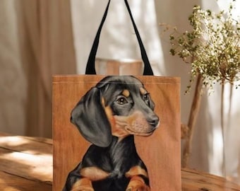 Dachshund Tote Bag, Dog Lover Tote, Polyester Tote Bag, Reusable Shopping Bag, Dog Breed Gift, Pet Owner Tote