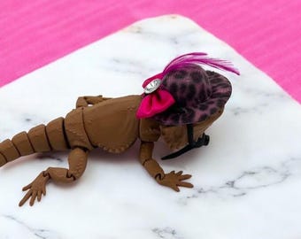 Bearded Dragon Hat Rhinestone Bow, Reptile Costume, Pet Accessories, Fashion Hat for Lizard, Reptile Gift