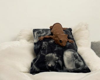 Halloween Bearded Dragon Bed Pillow, Soft Fleece Skull & Bones Design, 9.5 x 7 inches, Reptile Decor