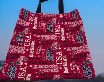 Red 4th of July Print Tote Bag, Lightweight Tote, Breathable Bag, fun design, Reusable Shopping Bag, Eco-friendly Bag