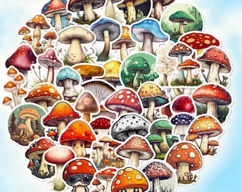 50pcs Mushroom Sticker Pack, Irresistible Mushroom Decals, Nature Lover Stickers Set, Fungi Enthusiast Gift