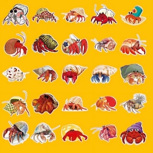 50 Crab Vinyl Stickers Pack, Sea Creature Sticker, Ocean Decals, Laptop Sticker, Waterproof Sticker, Scrapbook Sticker