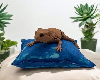 Bearded Dragon Pillow Bed, Aqua Camo Print, Reptile Lounger, Pet Bedding, Lizard Resting Pad, Cozy Pet Bed