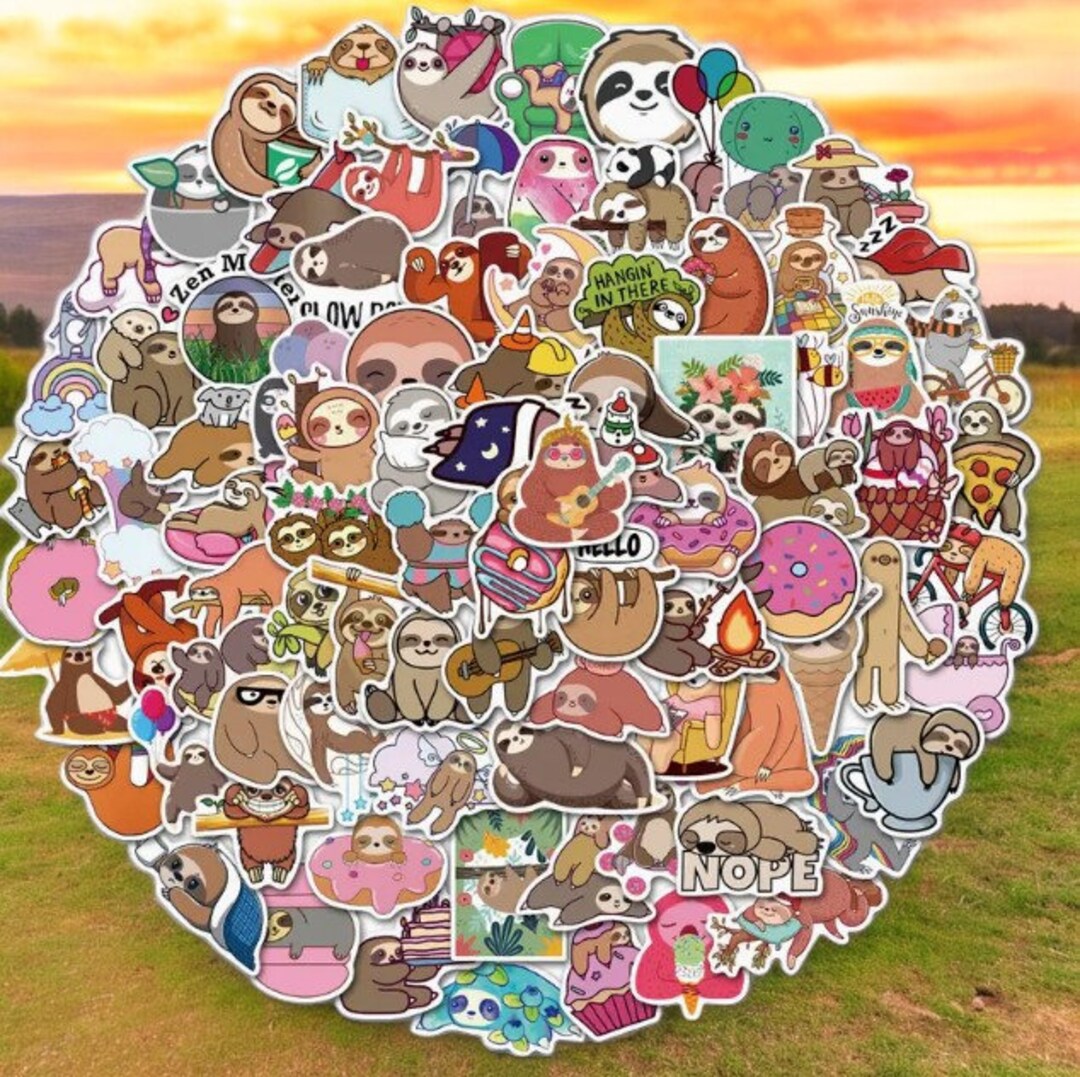 Sloth Series Stickers Set, 100pcs 1-2 Inches, Cute Sloth Stickers ...