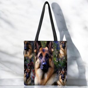 German Shepherd Tote Bag, Dog Lover Tote, Polyester Tote Bag, Reusable Shopping Bag, Dog Breed Gift, Pet Owner Tote