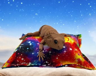 Bearded Dragon Bed Pillow, Rainbow Galaxy Design, 9.5 x 7 inches, Reptile Decor