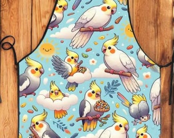 Vintage Style Cockatiels Apron, Cooking Apron, Bird Lover Apron, Kitchen Gift, Hostess Gift, Retro Apron