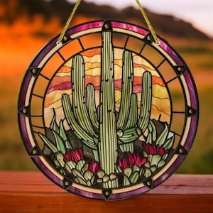 Cactus Acrylic Suncatcher 8x8, Desert Sun Catcher, Window Hanging Decor, Southwest Decor, Succulent Gift