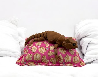 Bearded Dragon Bed Pillow, Dragon Christmas Design, 9.5 x 7 inches, Reptile Decor