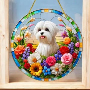 Maltese Dog Suncatcher Acrylic 8X8&quot;, Sun Catcher Gift for Dog Lover, Window Hanging Decor