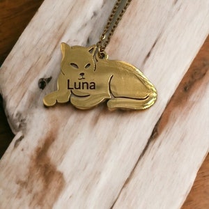 Personalized Cat Necklace, Custom Pet Pendant Jewelry, Cat Lover Gift, Name Engraved,Charm,Cat Mom