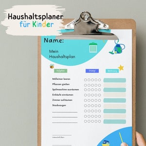 Haushaltsplaner mit Motivation oder Belohnungstafel Aufgaben für Kinder im Haushalt mit Belohnung. Digitale Datei als PDF zum Ausdrucken