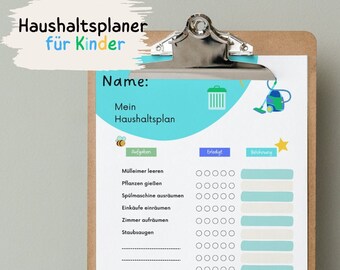 Hushållsplanerare med motivations- eller belöningsschema för barns hushållssysslor med belöningar. Digital fil som utskrivbar PDF.