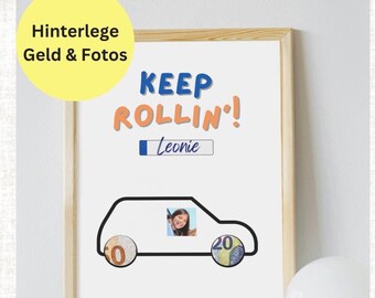 Regalo in denaro per la patente, regalo per la prima auto, regalo in denaro per il pieno, regalo per la prima auto, auto regalo con foto, poster fai da te da stampare