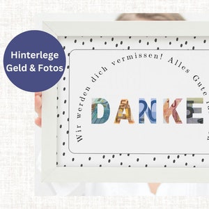 Geldgeschenk pensioen BEDANKT, fotocadeau als afscheidscadeau voor collega's & pensioen - DIY poster om te printen en te ontwerpen - DIN A4
