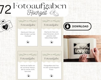 Photo tasks for the wedding, wedding game, 72 photo tasks for the guest book, wedding photos, guest book cards, wedding gift