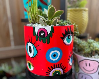 Winkerpeeps | Handpainted Planter | eyes, evil eye, third eye, succulent pot, flower pot, garden gift, boho planter, unique gifts