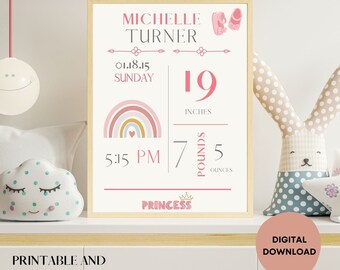 Baby Birth Stats Personalized Frame Nursery Decor Custom Baby Frame Birth Announcement Baby Name Stats Birth Baby Details Frame Wall Decor