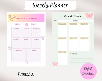 Weekly digital planner weekly planner time organization task management weekly reminders time management weekly to-do lists Digital products