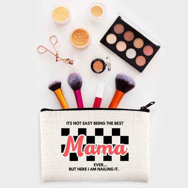 Mama Makeup Case, Mother's Day Gift, Mom Makeup Bag, Cosmetic Pouch, Gift For Her, Checkered Mama Makeup Bag, Retro Mama Cosmetic Bag