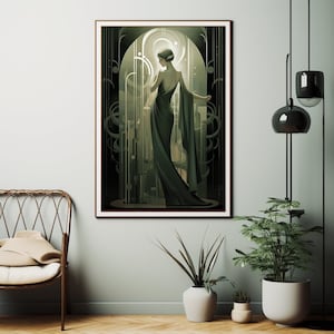 Art Deco Lady Picture - Art Deco Print - Geometric Art Deco Print - Art Deco Picture - Art Deco Canvas - Green Deco Print - Green Art