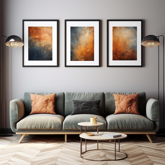 Set of 3 Abstract Prints Burnt Orange, Brown & Gold  - Abstract Print - Mid Century Abstract - Scandi Art - Contemporary Print - Earthy