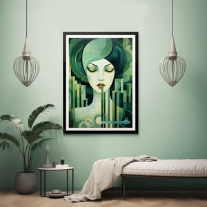Art Deco Lady Picture  - Art Deco Print  - 1920s Print - Geometric Wall Art - Art Deco Picture - Art Deco - Green Deco Print - Green Art