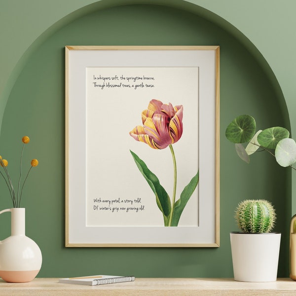 Spring Print, Spring Poem Art Print, Tulip Printable Art, Watercolor Tulip Digital Painting