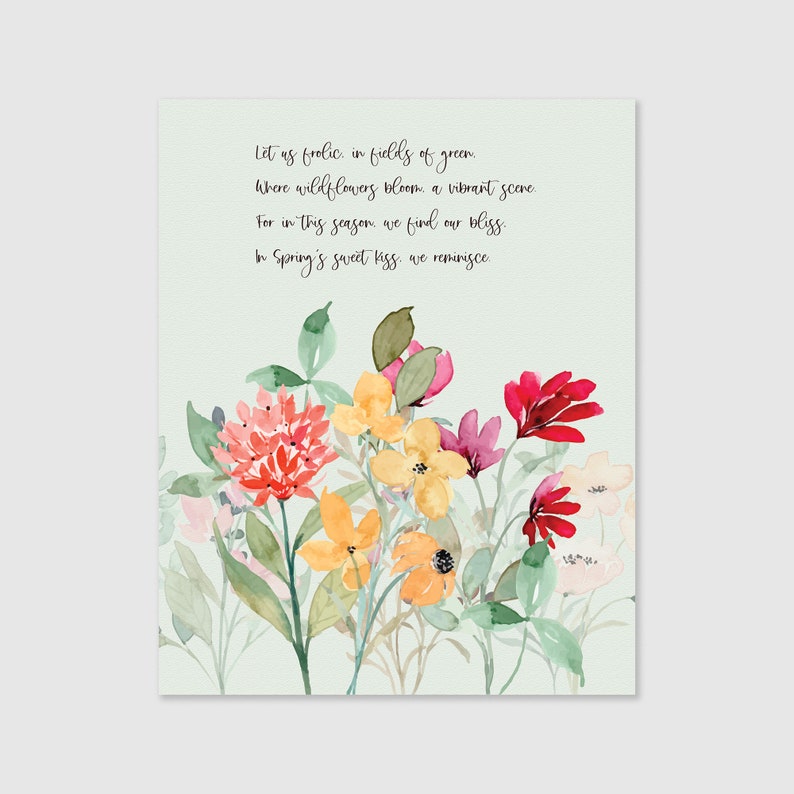 Spring Print, Spring Poem Art Print, Flower Bouquet Printable Art ...