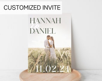 Sage Wedding Invitation, Custom Wedding Invitation, Personalized Wedding Invitation Template with Photos, Modern Wedding, Boho Wedding