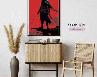 Samurai Poster, Digital Art, Game Room Decor, Home Decor, Downloadable Art