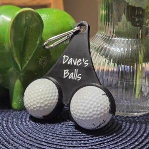 Personalized 3D Printed Golf Ball Holder with Steel Carabiner, Personalized Sports Gift, Compact 2-Ball Clip for Golf Bags and Outdoor Play
